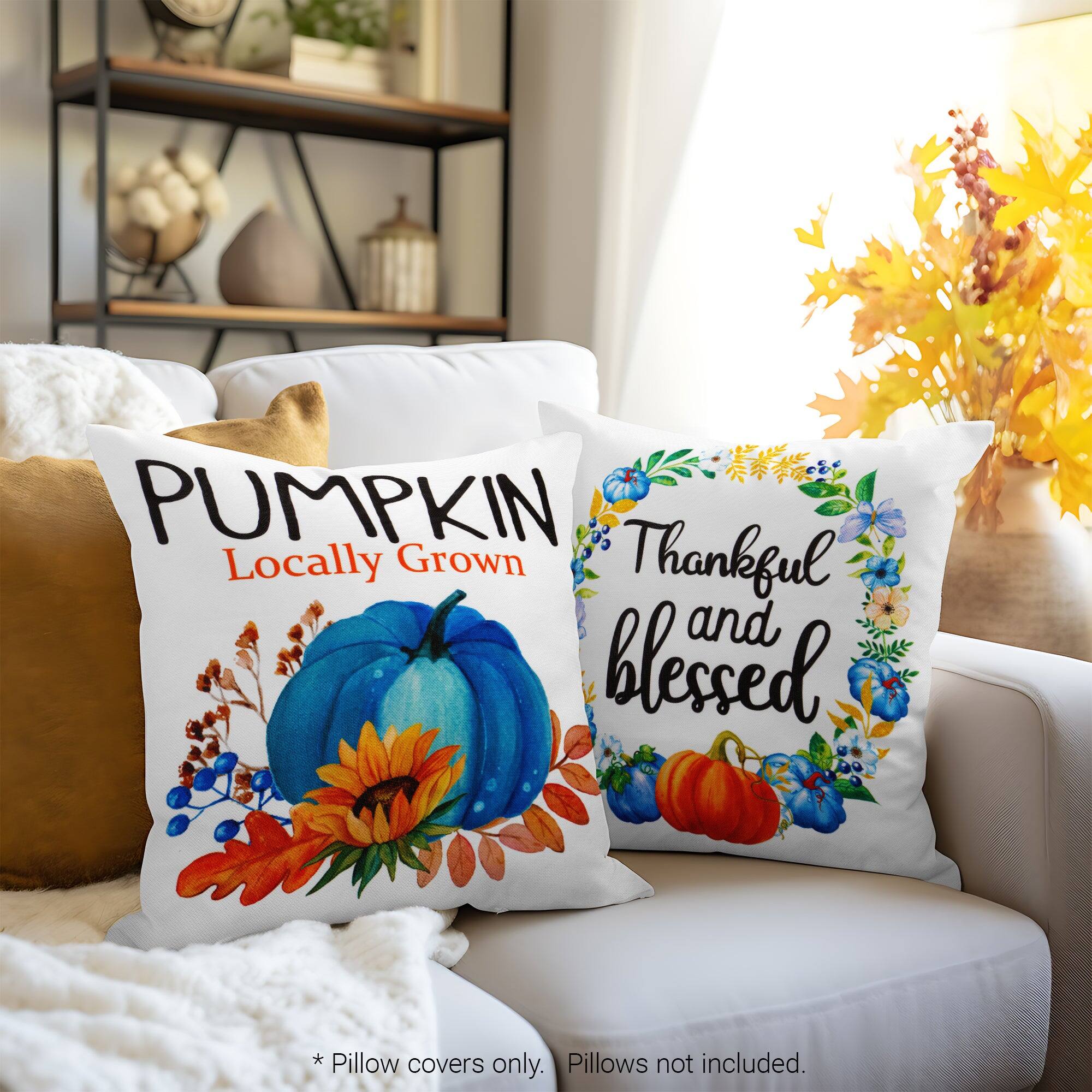 PUMPKIN Locally Grown  
Thankful and blessed  

* Pillow covers only.  
Pillows not included.