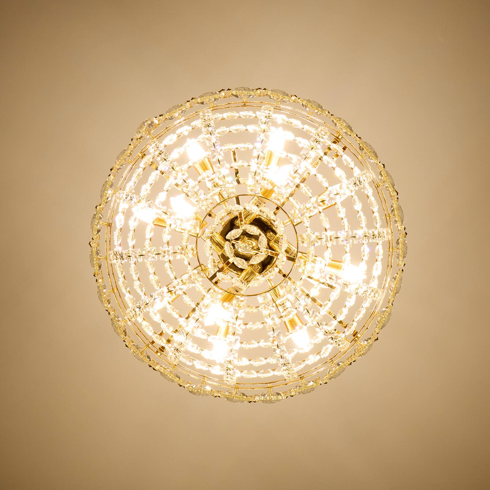 Alt View 8. Siljoy - 23.6-in Modern Glam Brass Round K9 Crystal 12-Light E12 Dimmable Adjustable Pendant for Dining Living Foyer - Brass.