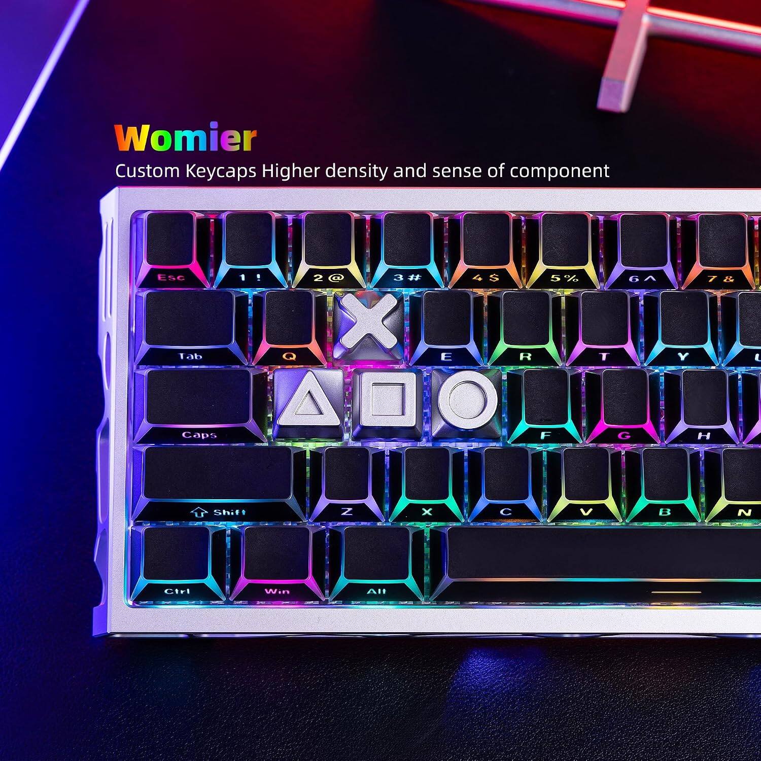 Womier Custom Keycaps Higher density and sense of component

Esc Tab Caps
1 ! 2 @ 3 # 4 $ 5 % 6 ^ 7 & 8 * 9 ( 0 )
Q W E R T Y U I O P
A S D F G H J K L
Shift Z X C V B N
Ctrl Win Alt