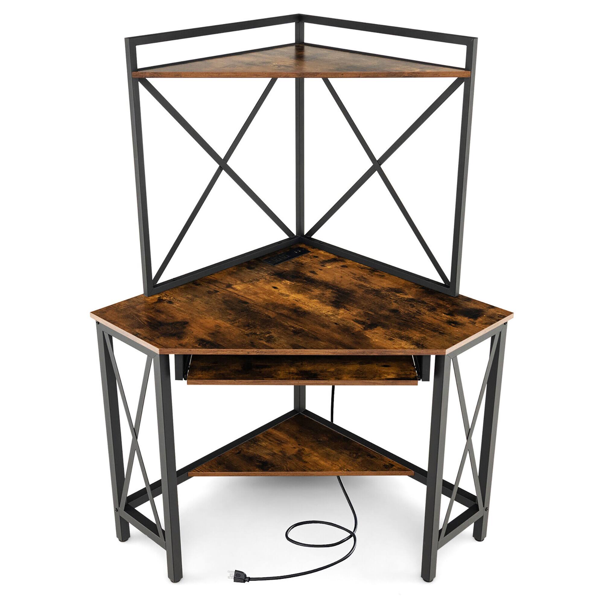 Alt View 9. Gymax - Gymax Corner Desk Space-Saving Computer Desk w/ Shelves & Keyboard Tray Rustic Brown - Rustic Brown.