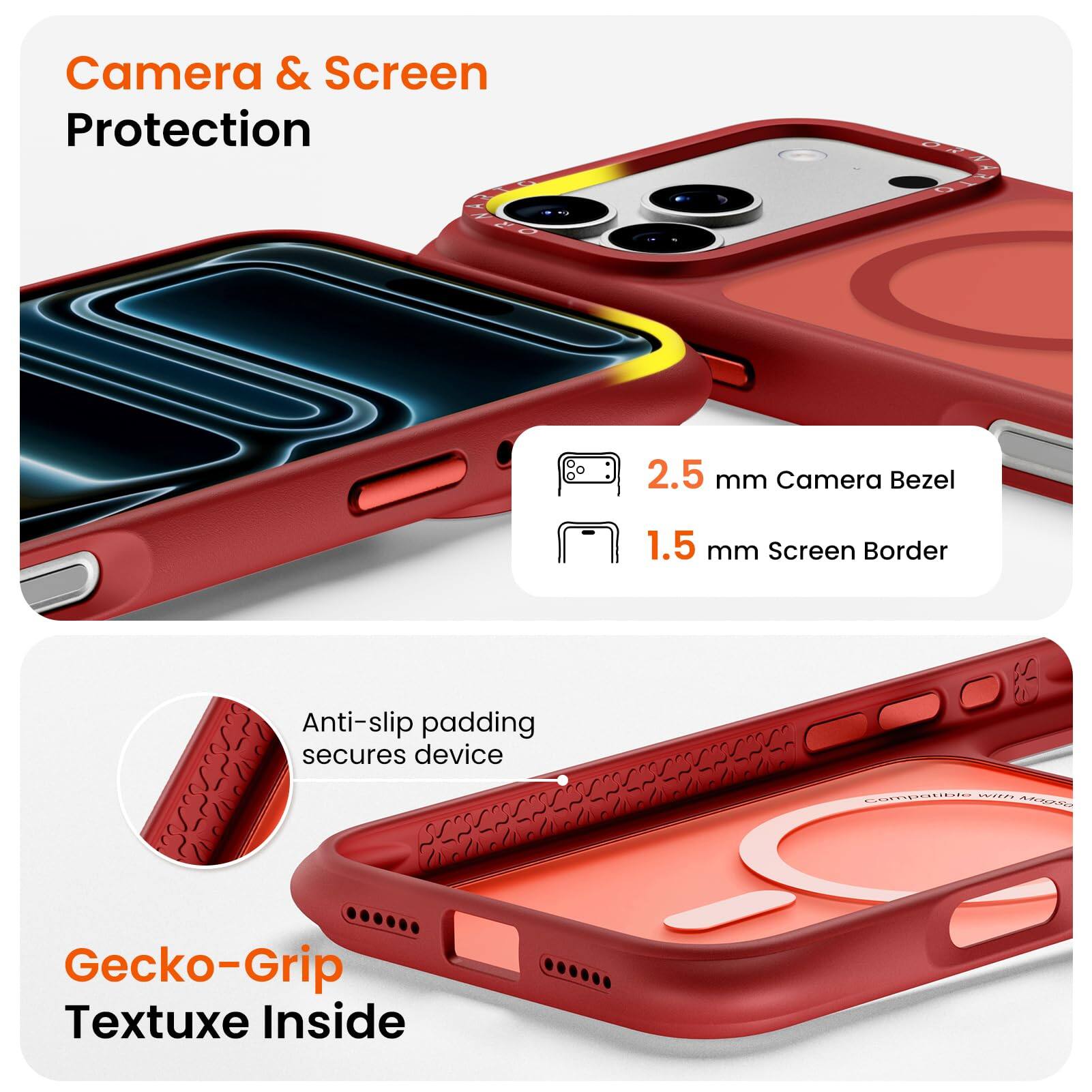 Camera & Screen Protection

2.5 mm Camera Bezel  
1.5 mm Screen Border

Anti-slip padding secures device

Gecko-Grip Textuxe Inside