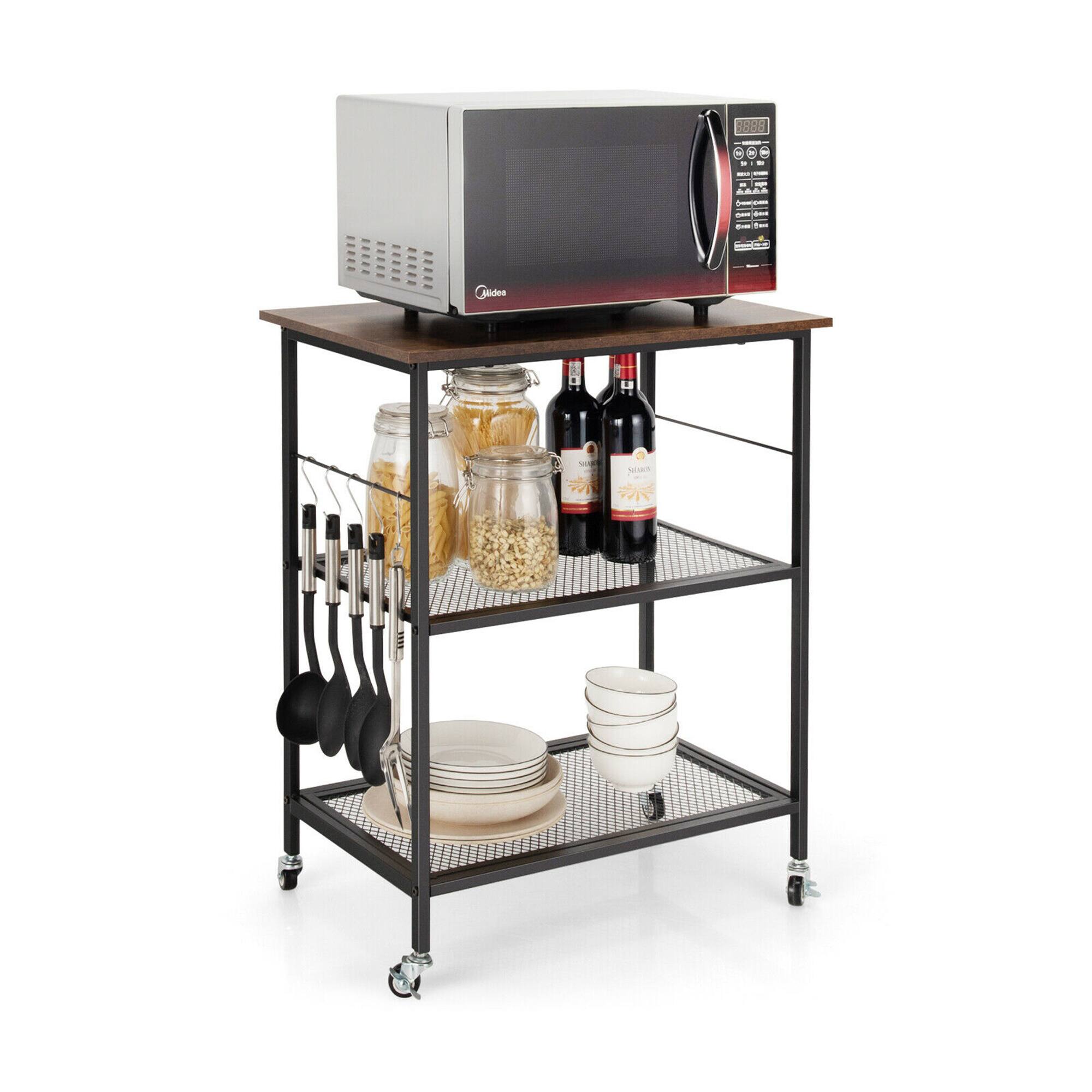 Gymax - 3-Tier Kitchen Serving Cart Utility Standing Microwave Rack w/ Hooks - Coffee price history on PriceWatchPro