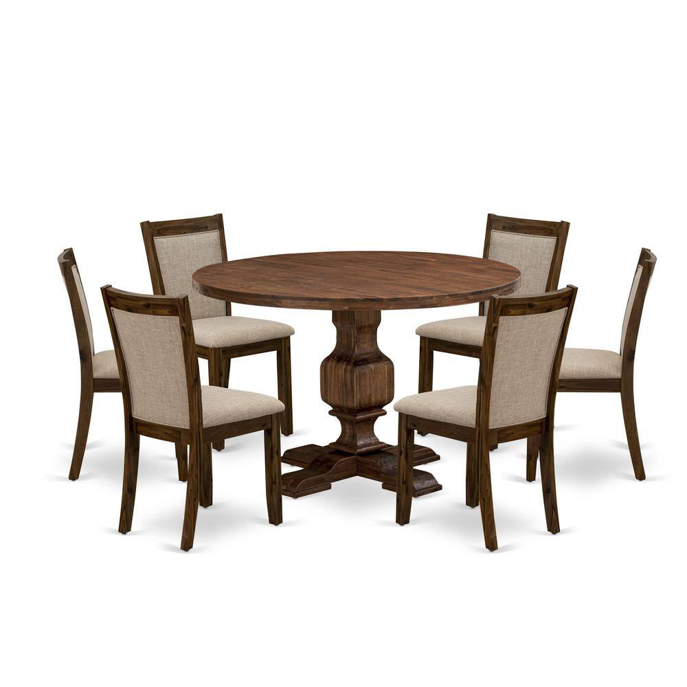 Front. East West Furniture - East West Furniture 7-Piece Dining Room Set - Round Wood Dining Table and 6 Light Tan Color Parson Chairs with High - Multi-Color.