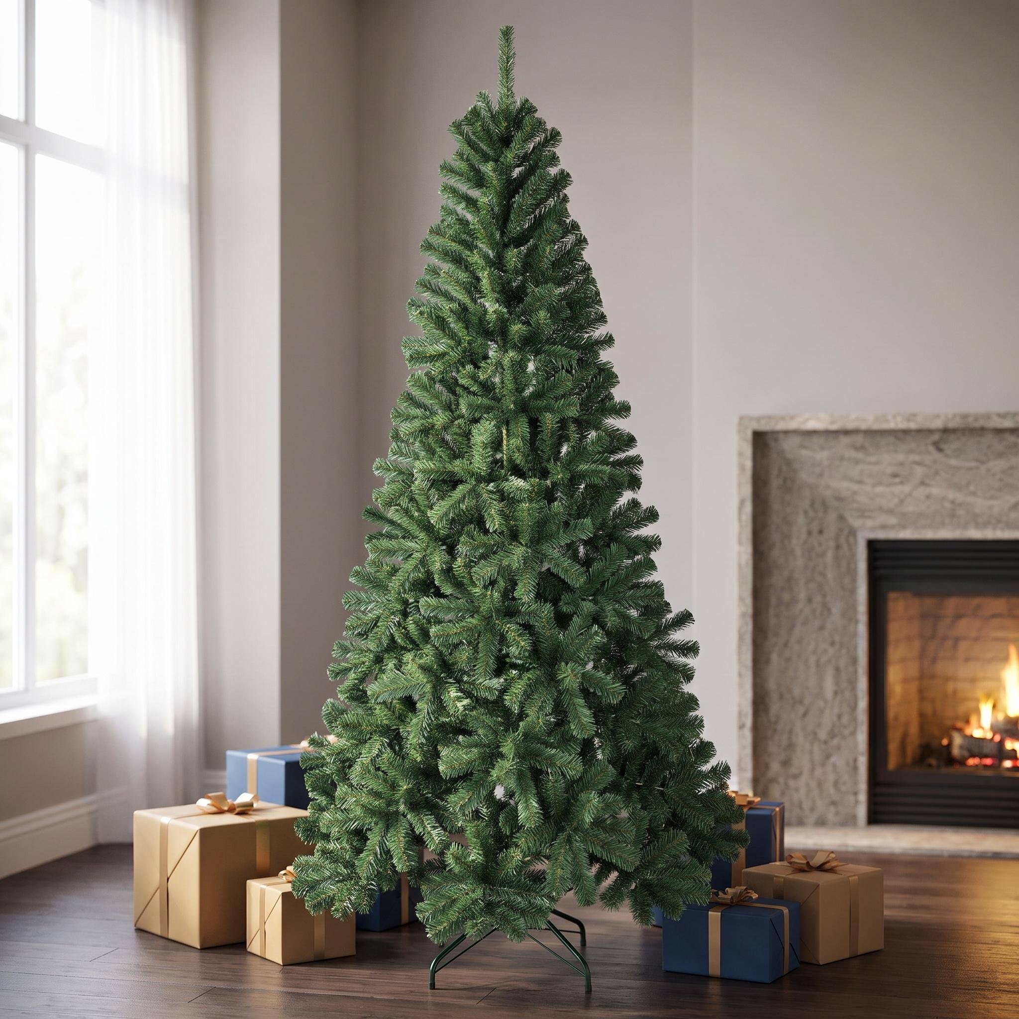 Angle. Forest'nSky - 6 ft. Artificial Christmas Tree with 500 PVC Tips, Hinged Branches and Metal Stand for Home, Office or Apartment - Green.