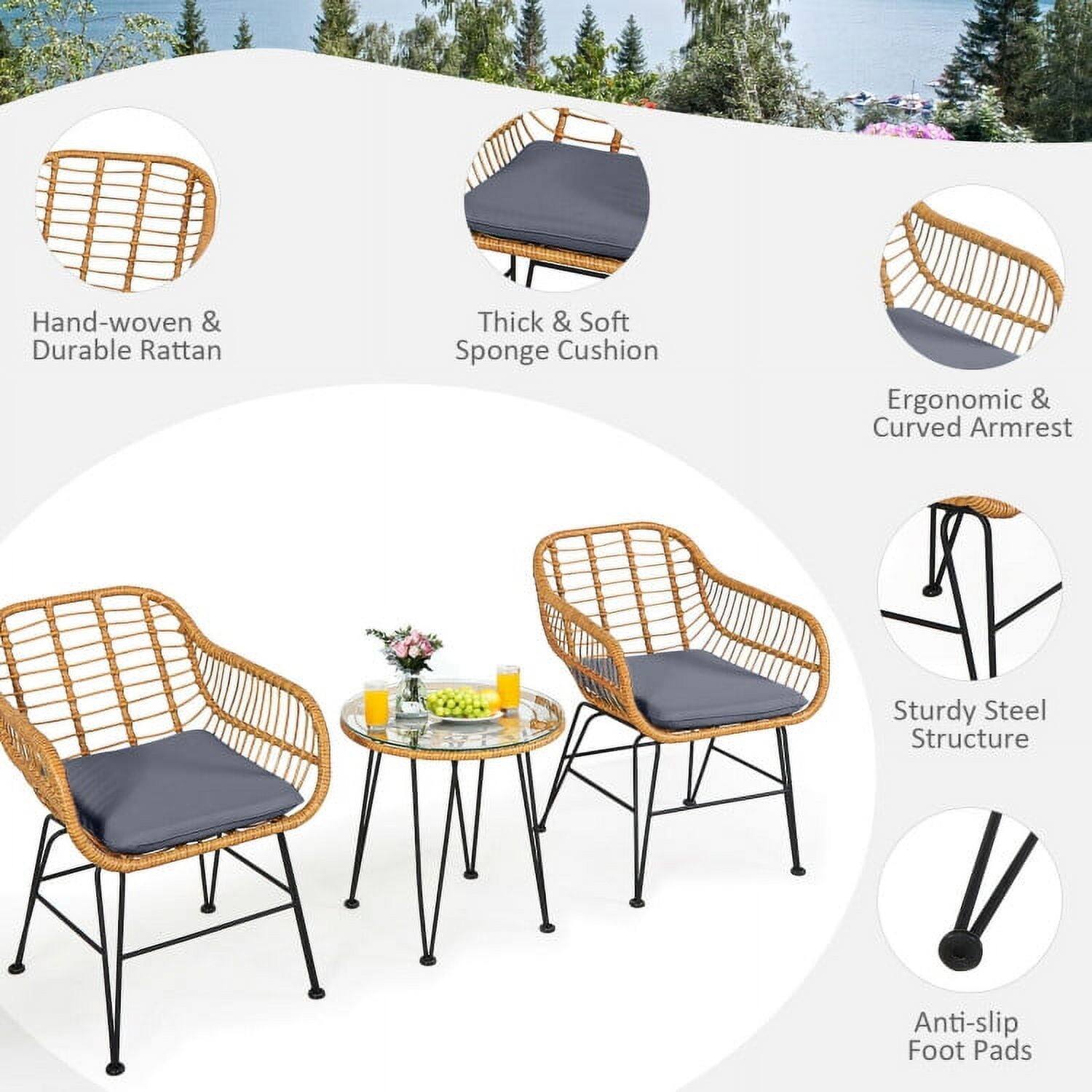 Hand-woven & Durable Rattan  
Thick & Soft Sponge Cushion  
Ergonomic & Curved Armrest  
Sturdy Steel Structure  
Anti-slip Foot Pads