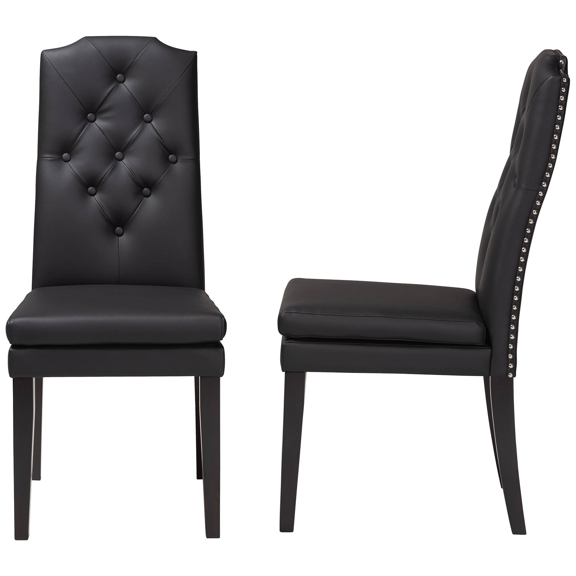 Left. Baxton Studio - Dylin Modern and Contemporary Faux Leather Button-Tufted Nail heads Trim Dining Chair - Black.
