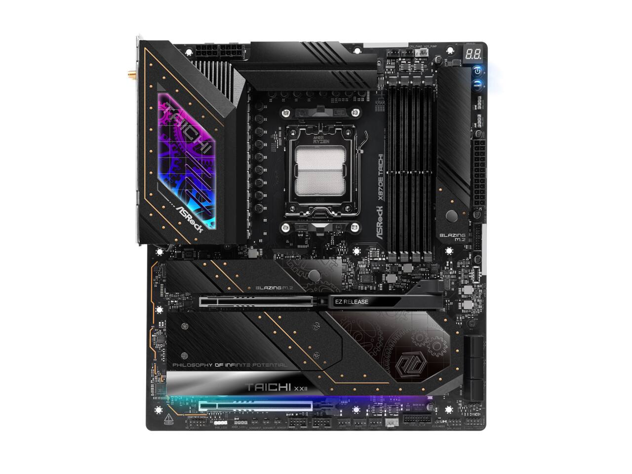 8.8  
ASRock  
RYZEN TRICHI X070C  
ASRock BLAZING m.2  
BLAZING m2  
EZ RELEASE  
PHILOSOPHY OF INFINITE POTENTIAL  
TAICHI XXII