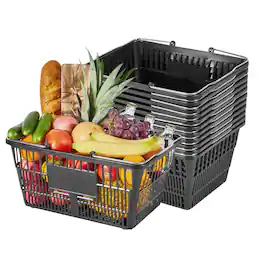 VEVOR - Shopping Baskets, 12 PCS, 21L Stackable PE Plastic Grocery Baskets with Handles, Dense Mesh Structure - Black