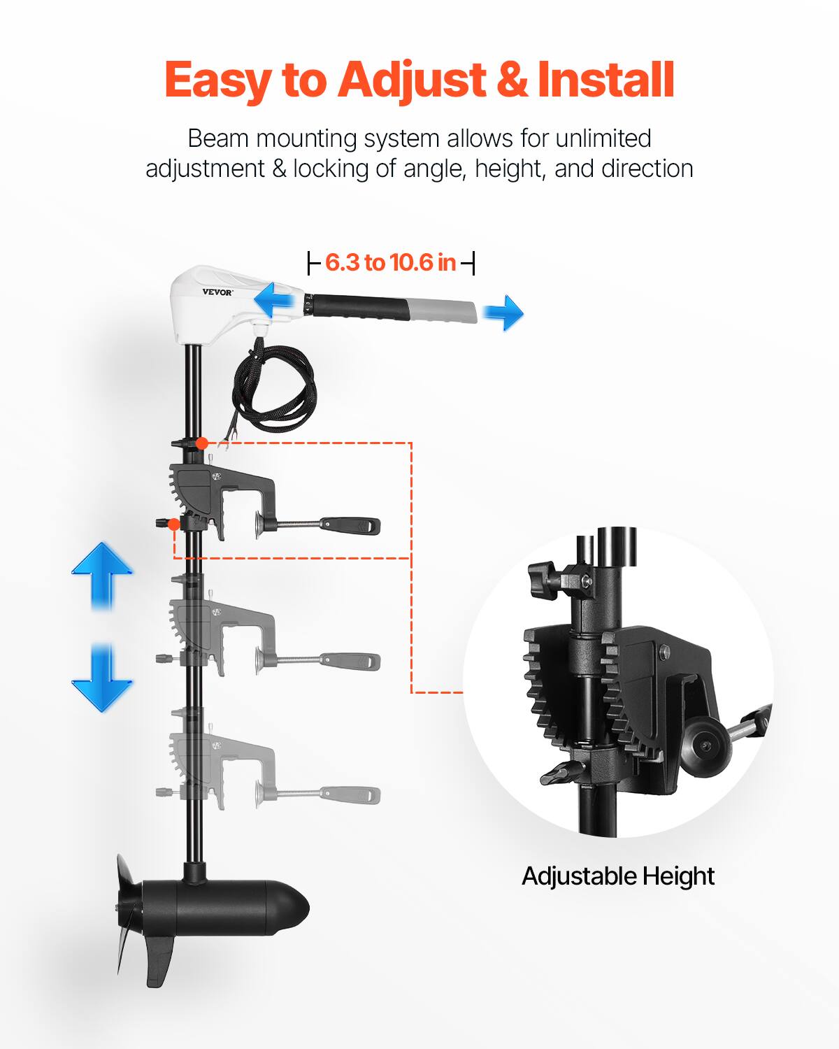 Easy to Adjust & Install

Beam mounting system allows for unlimited adjustment & locking of angle, height, and direction

6.3 to 10.6 in

Adjustable Height