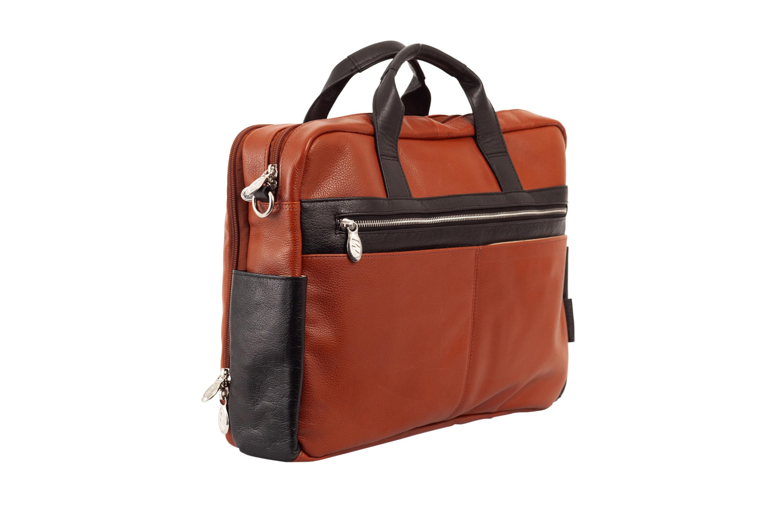 Alt View 3. McKleinUSA - 17-inch Laptop & Tablet Briefcase, Pebble-Grain Calfskin Leather, Dual-Compartment, Padded Sleeve, Lockable Zippers - Brown.
