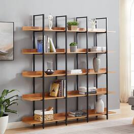 Boyel Living - 5 Tier Bookcase Home Office Open Bookshelf Vintage Industrial Style MDF Black Metal Frame Brown - Black+Brown