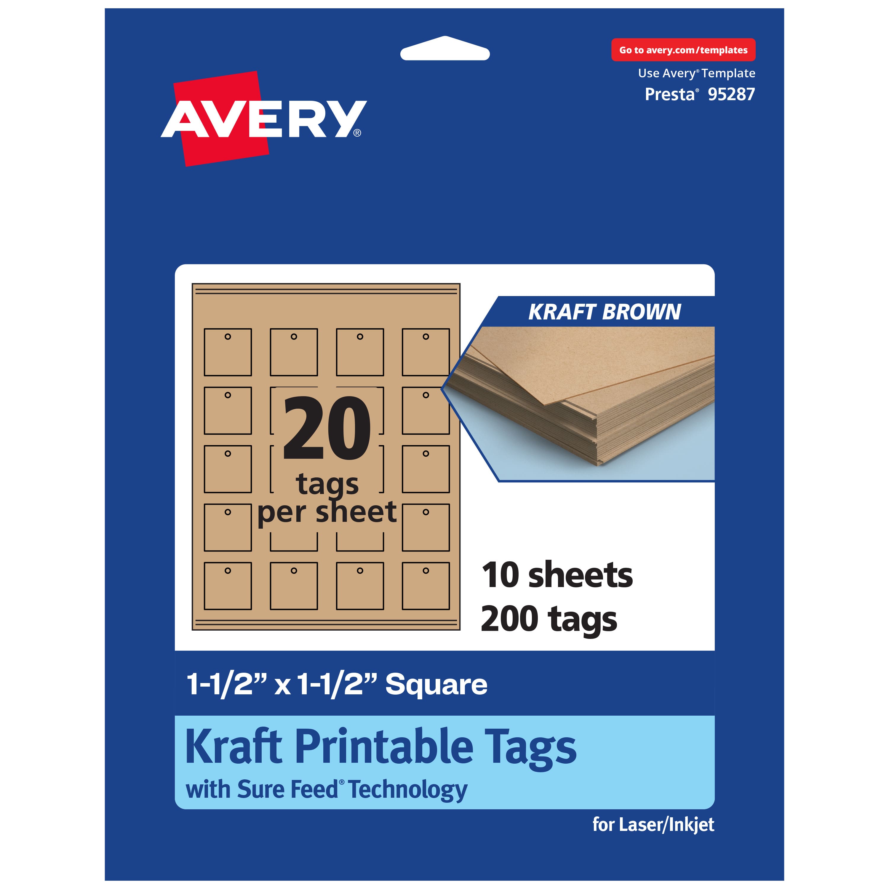 Avery - 1-1/2" x 1-1/2" Square Tags, Kraft 200ct - Brown