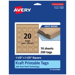 Avery - 1-1/2" x 1-1/2" Square Tags, Kraft 200ct - Brown