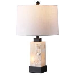 Jonathan Y - Eloise 23" Coastal Glam Rectangular Alabaster/Metal LED Table Lamp with Nightlight Base - White/Black
