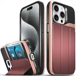 Vena - vCommute Wallet Case for Apple iPhone 15 Pro - Flip Leather Cover Card Slot Holder with Kickstand - Red / Rose Gold - Multicolored