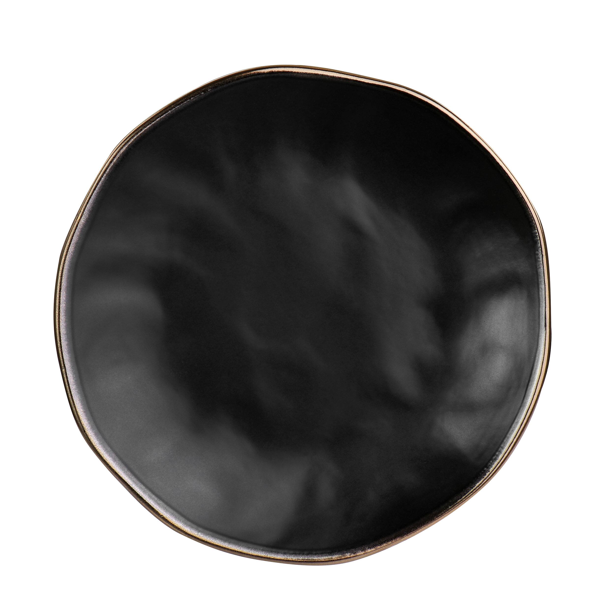 Alt View 3. Elama - Elama Modern 16 Piece Stoneware Dinnerware Set in Matte Black with Gold Rim - Black.