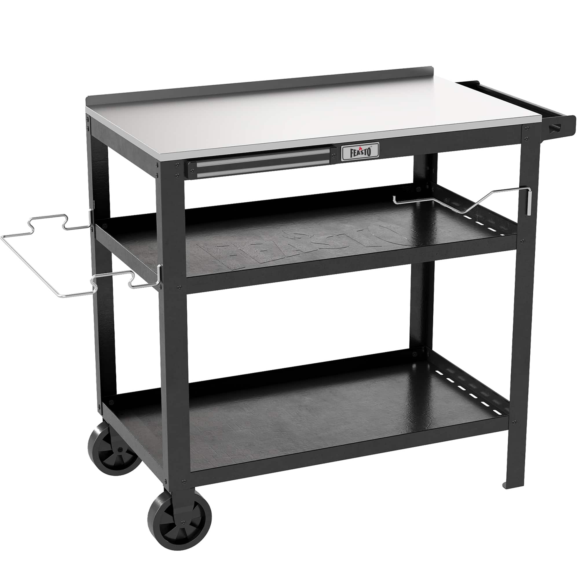 FEASTO - 31.5" x 18" Outdoor Stainless Steel Grill Prep Table with Storage & Magnetic Tool Holder - Black