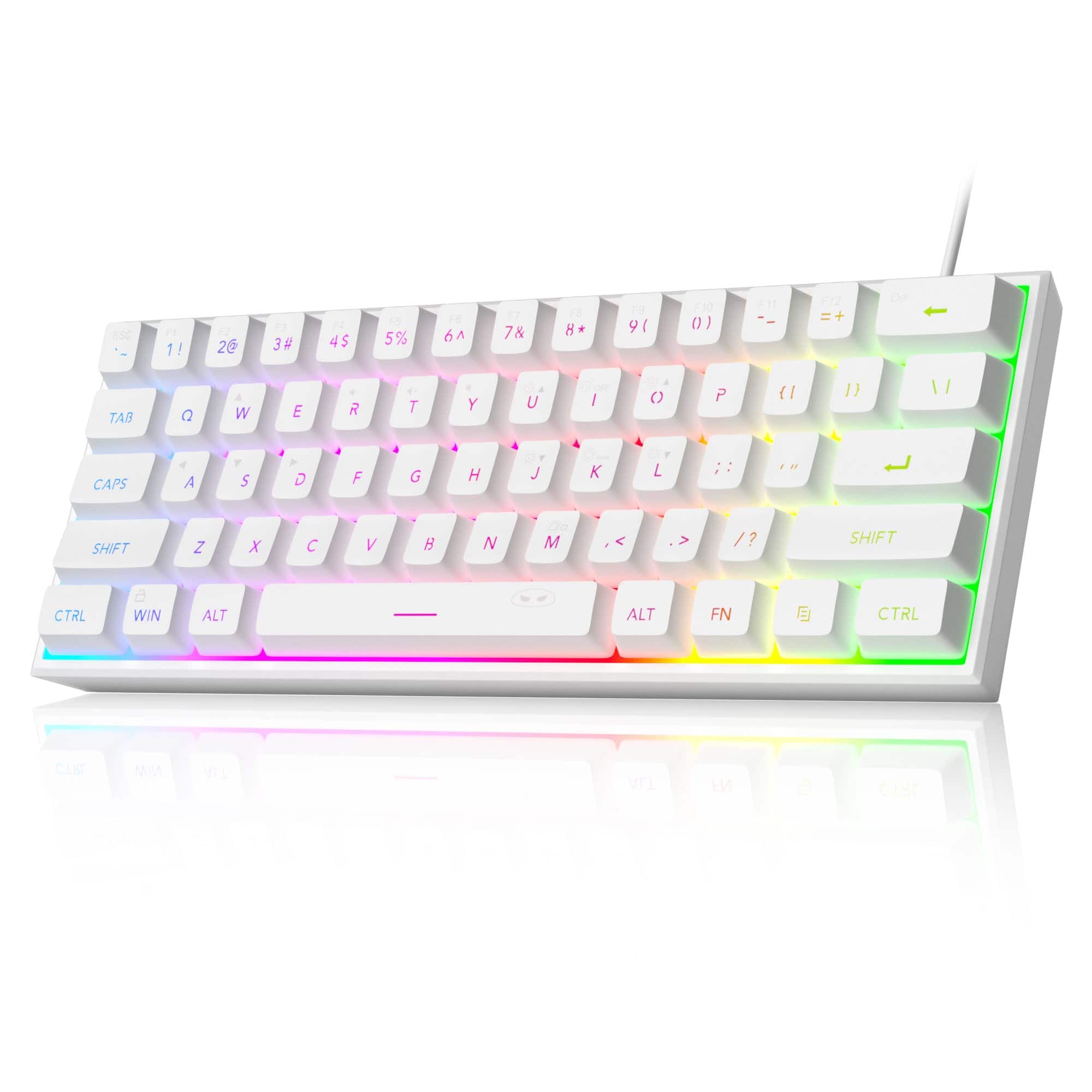 Stamp n Camp - Mini 60% Gaming Rgb Backlit 61 Key Ultra-compact Ts91 Waterproof Mechanical Feeling Office Computer Keyboards For Pc - White