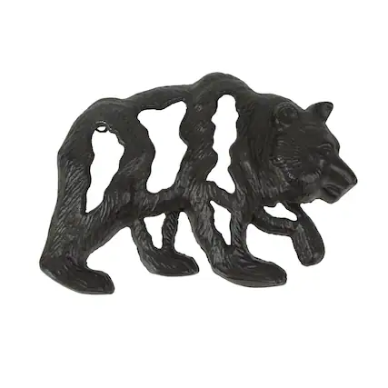 Front. J.D. Yeatts - Cast Iron Bear Wall Mounted Sculpture Cabin Home Art Hanging Plaque Lodge Decor - Brown.