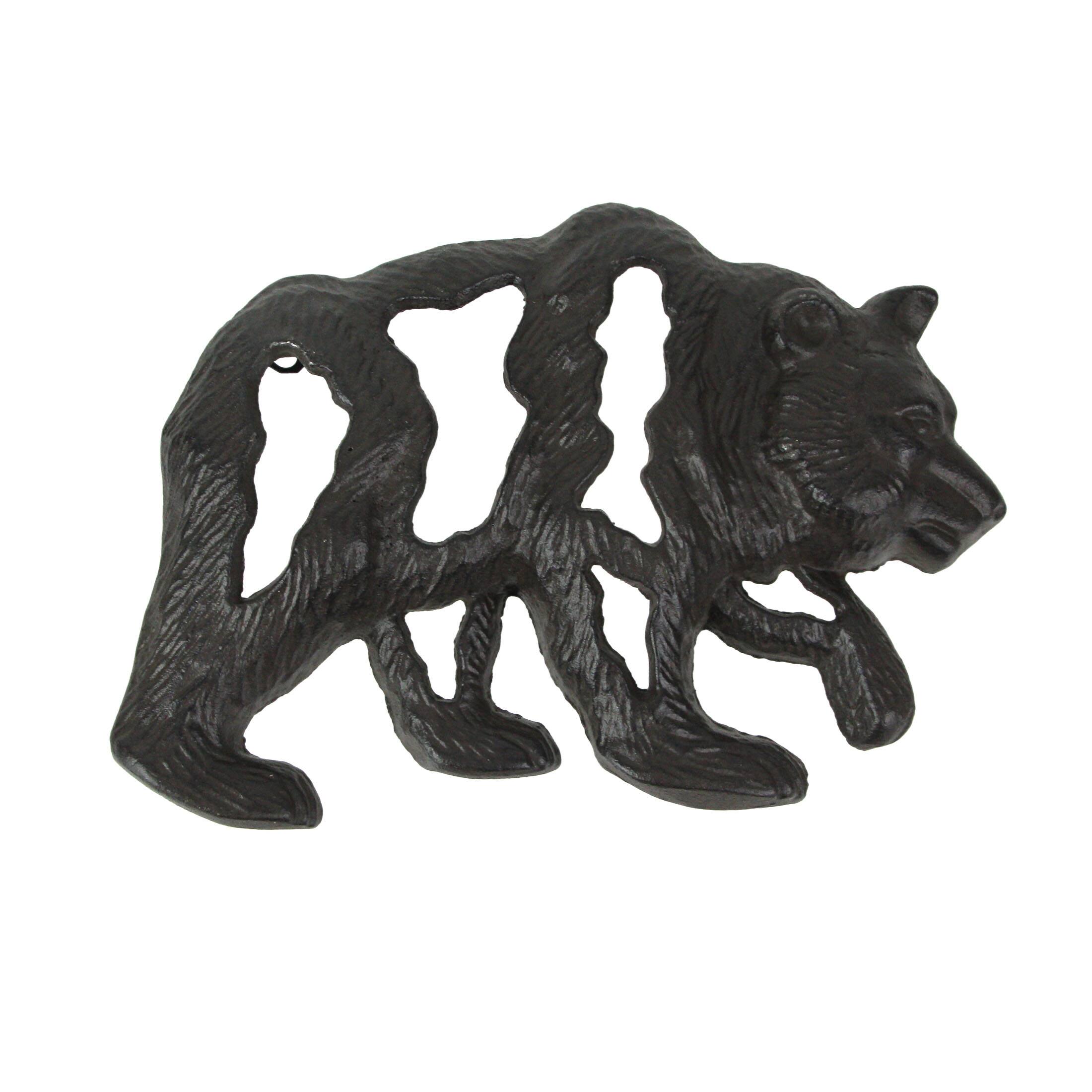 Front. J.D. Yeatts - Cast Iron Bear Wall Mounted Sculpture Cabin Home Art Hanging Plaque Lodge Decor - Brown.