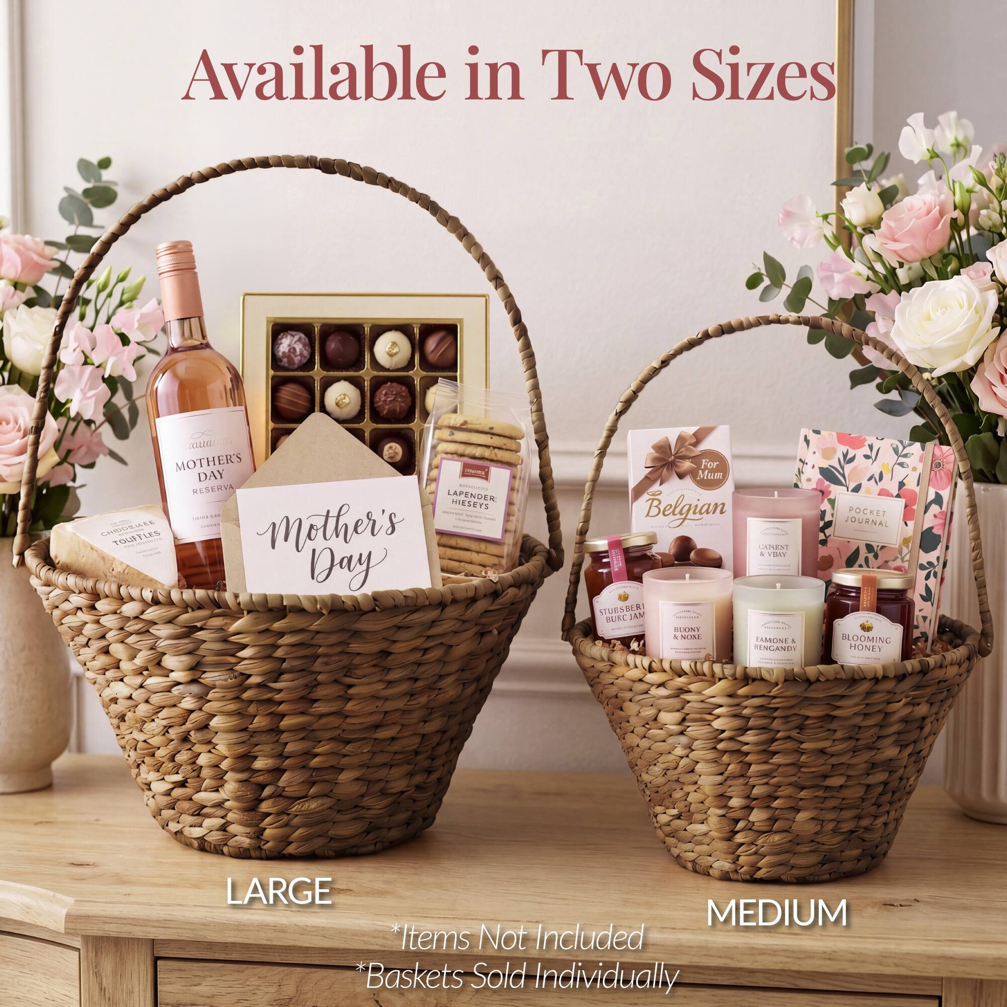 Available in Two Sizes

LARGE

MEDIUM

Mother's Day

*Items Not Included
*Baskets Sold Individually