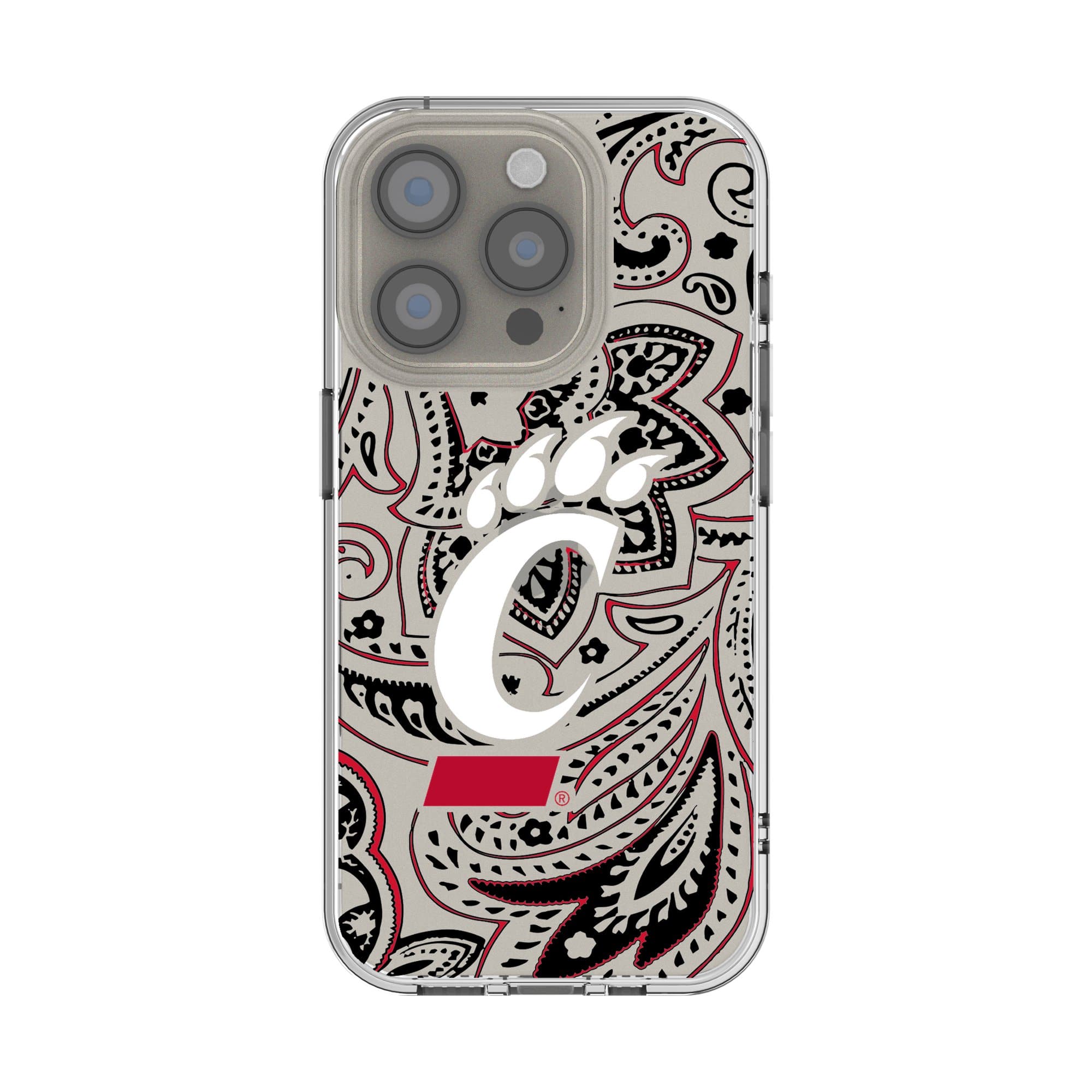 Front. Keyscaper - Cincinnati Bearcats iPhone Paisley Design Clear Case - 13 mini - Multicolor.