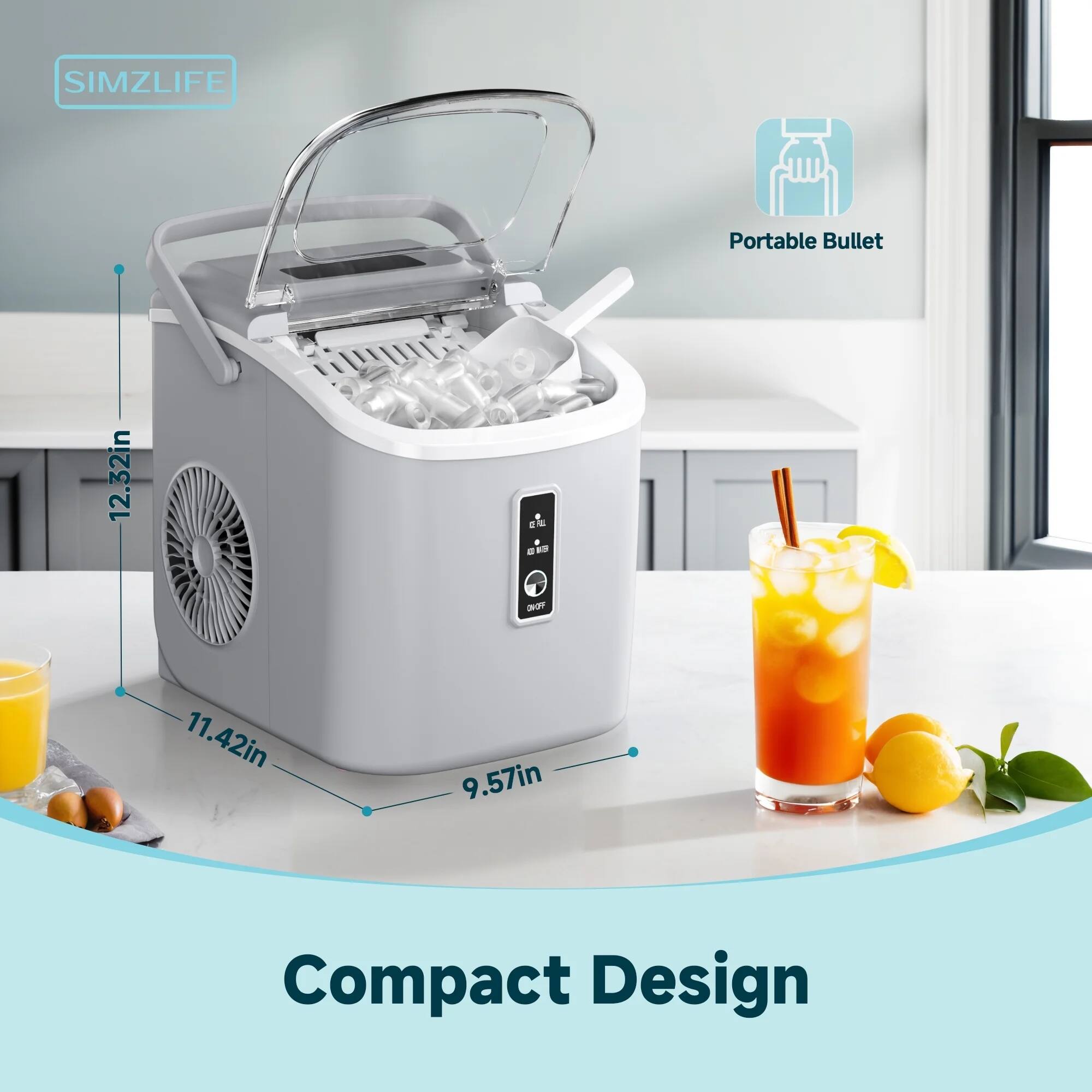 SIMZLIFE Countertop Ice Maker 26 lbs/Day Portable Self