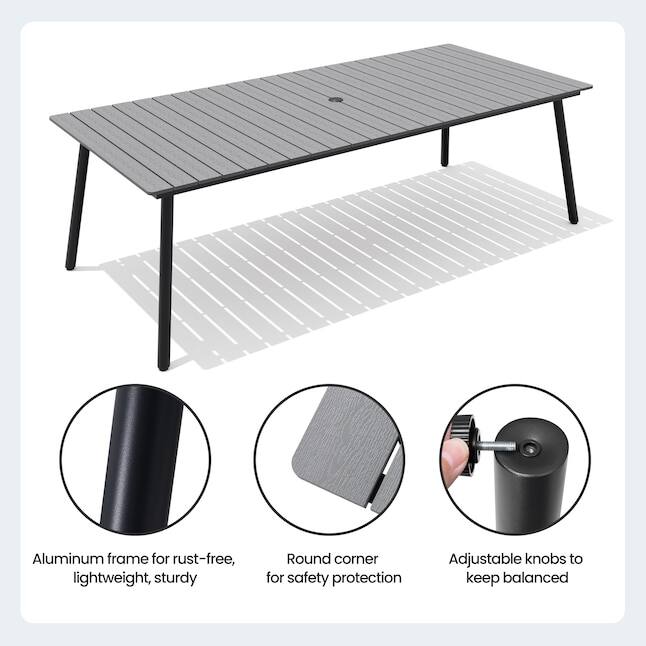 Aluminum frame for rust-free, lightweight, sturdy  
Round corner for safety protection  
Adjustable knobs to keep balanced
