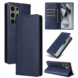 Dteck - Case for Samsung Galaxy S25 Ultra,Wallet Case with Card Holder for Women Men,Shockproof PU Leather Flip Kickstand Cover - Darkblue