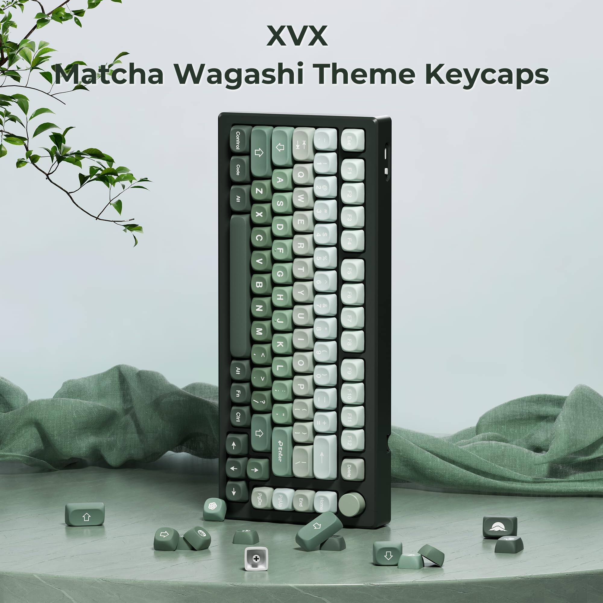 XVX Matcha Wagashi Theme Keycaps

Control Code Alt Z X C V B G H J K L

A S D F G H J K L

Q W E R T Y U I O P

1 2 3 4 5 6 7 8 9 0

Shift Fn A S D F G H J K L

Caps Lock Shift

Enter Backspace

Arrow keys

Fn A Y L O P

10 CIn + F1 + Dinter 1 F12 Delete

Pale i I