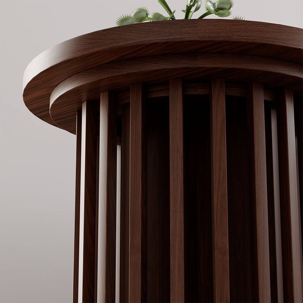 Alt View 2. POVISON - 17.72" Round Side Table, Modern Wood Side Table, End Table, MDF - Walnut Color.