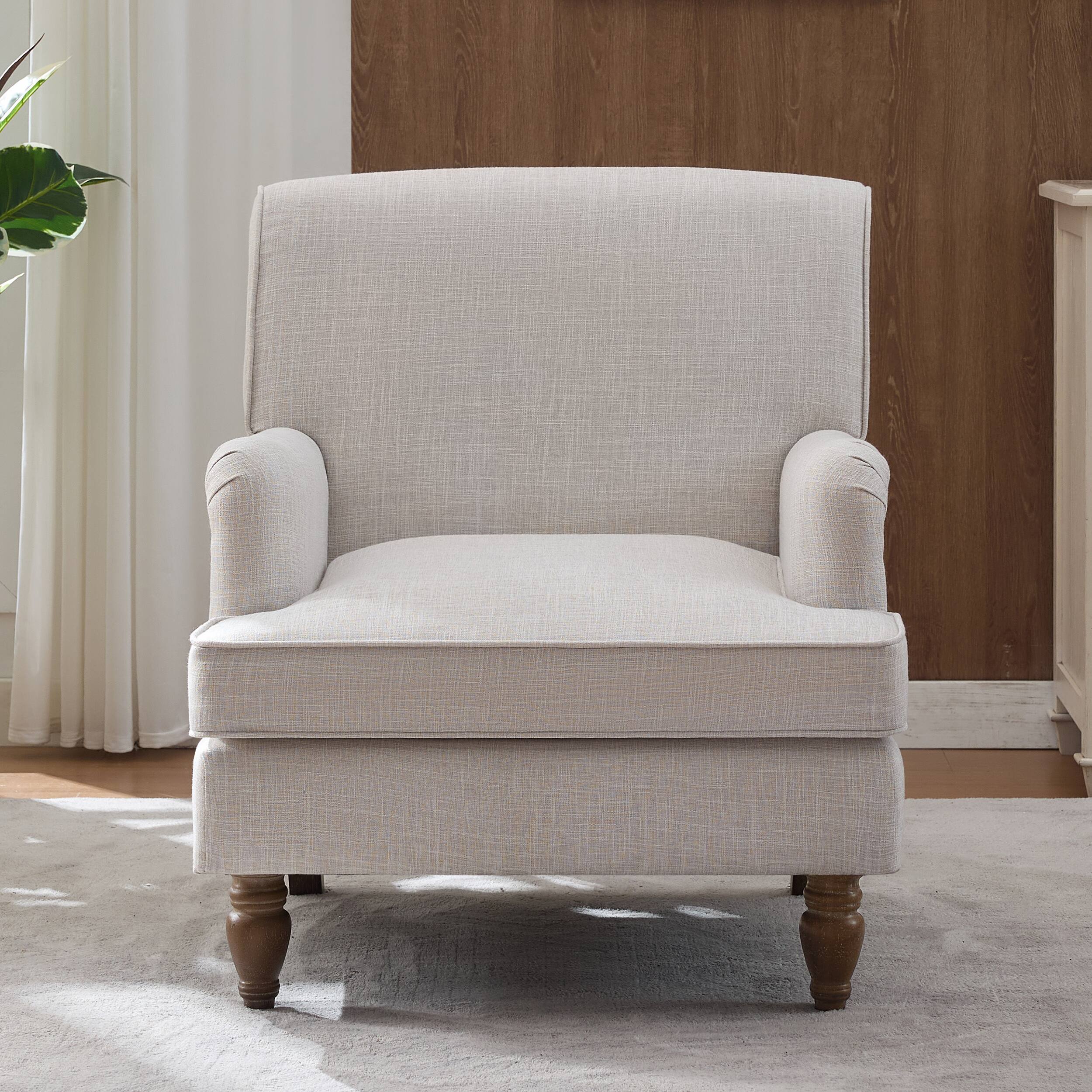 Angle. APRILSOUL - Vintage Upholstered Linen Fabric Armchair  for Living Rooml Bedroom Beige - Beige.