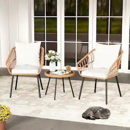 Costway - 3 Piece Patio Bistro Set with Heavy Duty Metal Frame for Balcony Garden & Poolside - White