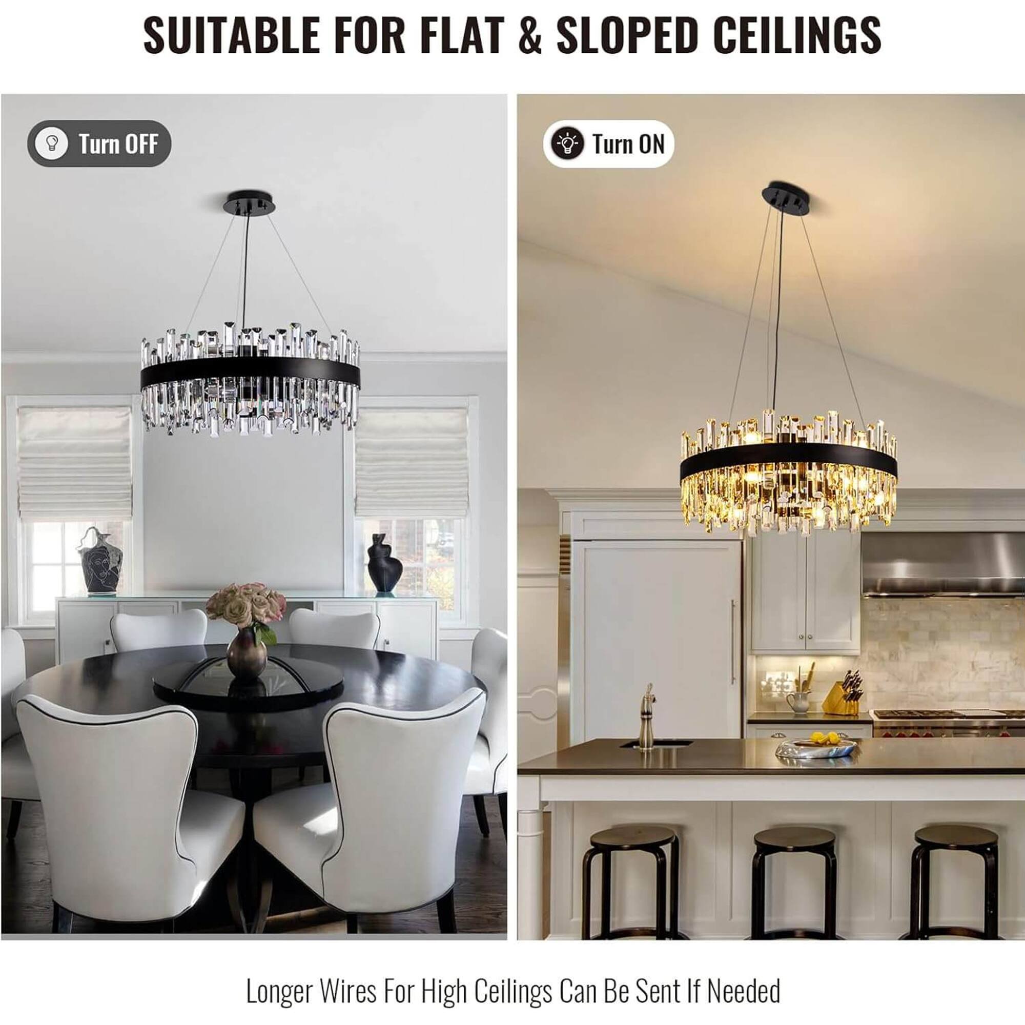 SUITABLE FOR FLAT & SLOPED CEILINGS

Turn OFF

Turn ON

Longer Wires For High Ceilings Can Be Sent If Needed