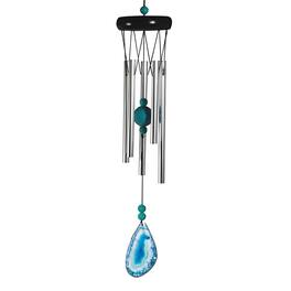 FC Design - 20" Long Wooden Top Geode Wind Chime with Blue Gem Outdoor Patio or Garden Hanging Decoration - Multi-Color