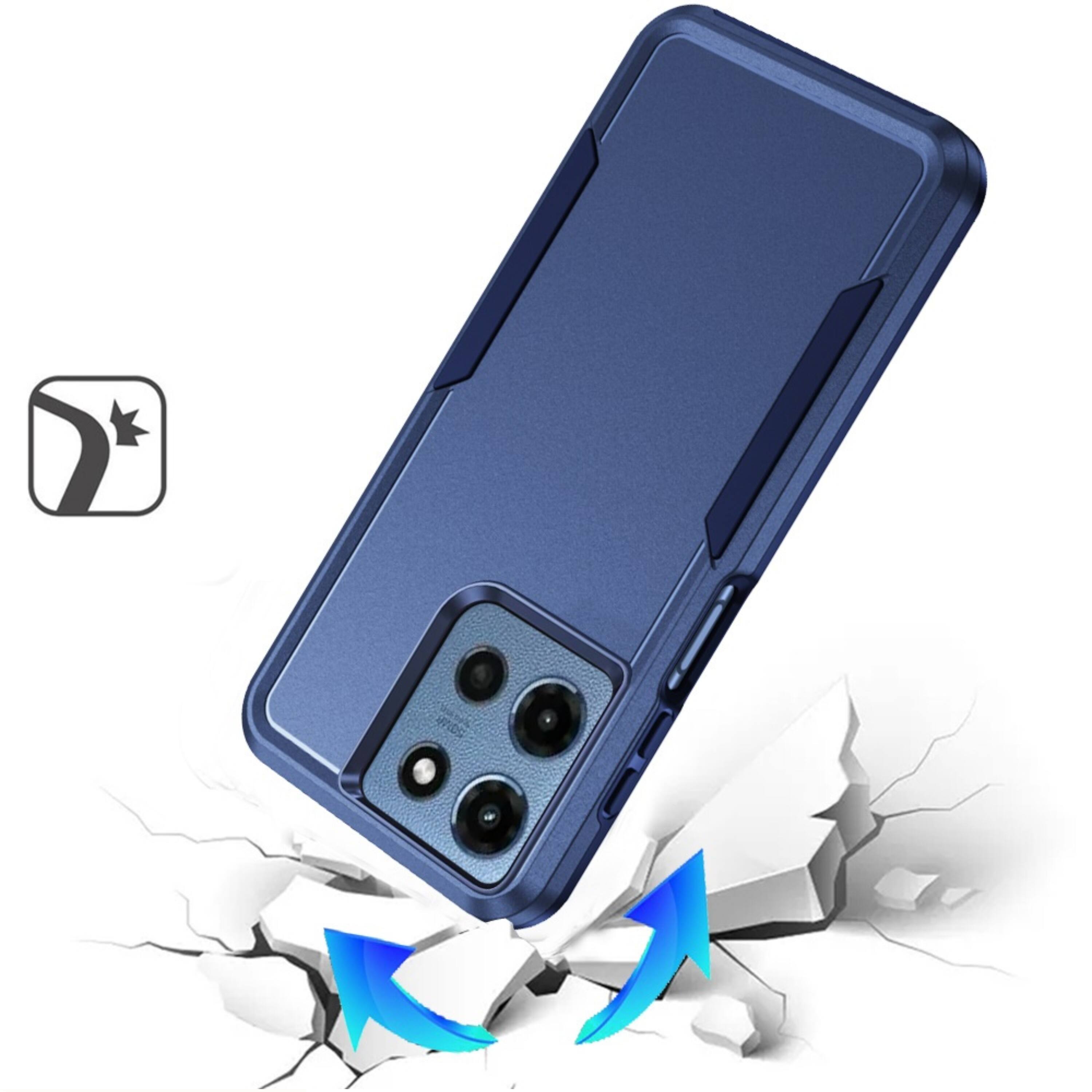 Left. Kitcheniva - Fused Rugged Shockproof Phone Case With Tempered Glass For Moto G 2025/2026/G Play 2026 Blue - Blue.