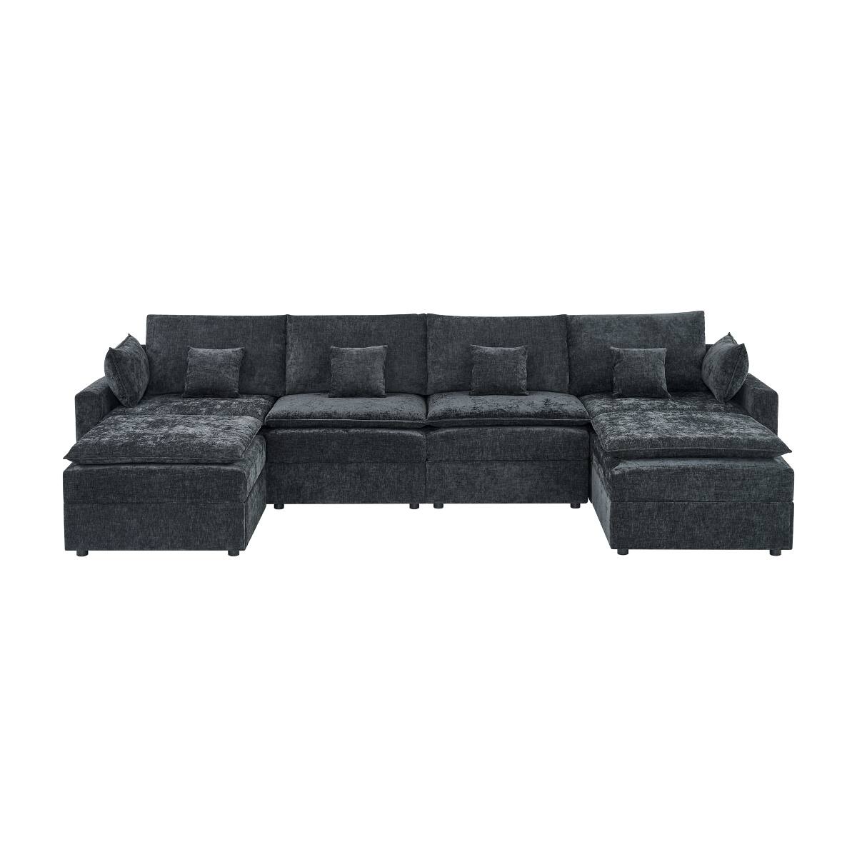 Alt View 6. Ropilly - Ropilly U Shaped Modular Sectional Sofa, Chenille Upholstered 6 Seat Deep Seat Couch, Black - Black.