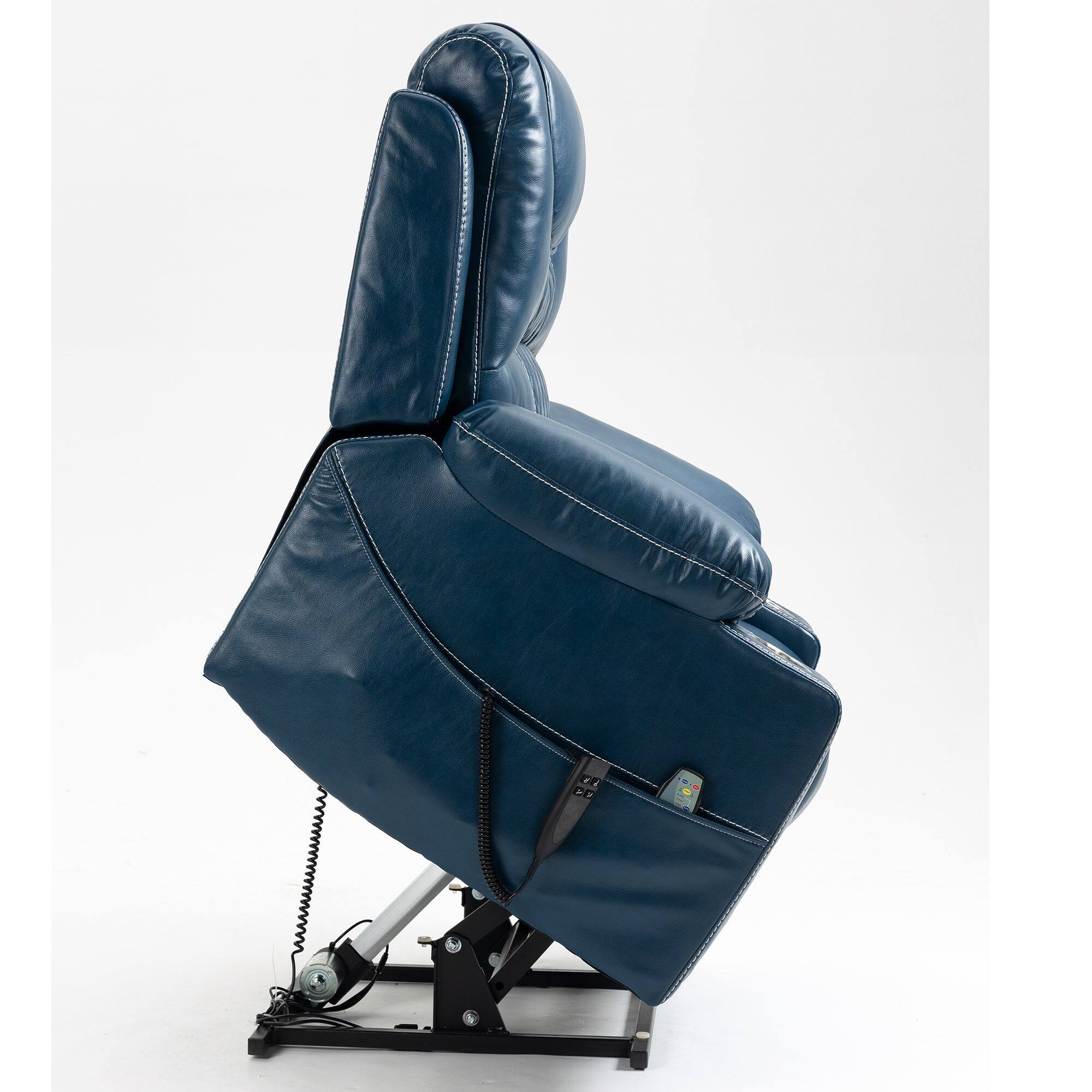 Alt View 3. Boyel Living - Oversized Elderly Electric Lift Chair Dual OKIN Motor 180° Flat Massage Heating Dual Cup Holder Living Room Furniture - BLUE.