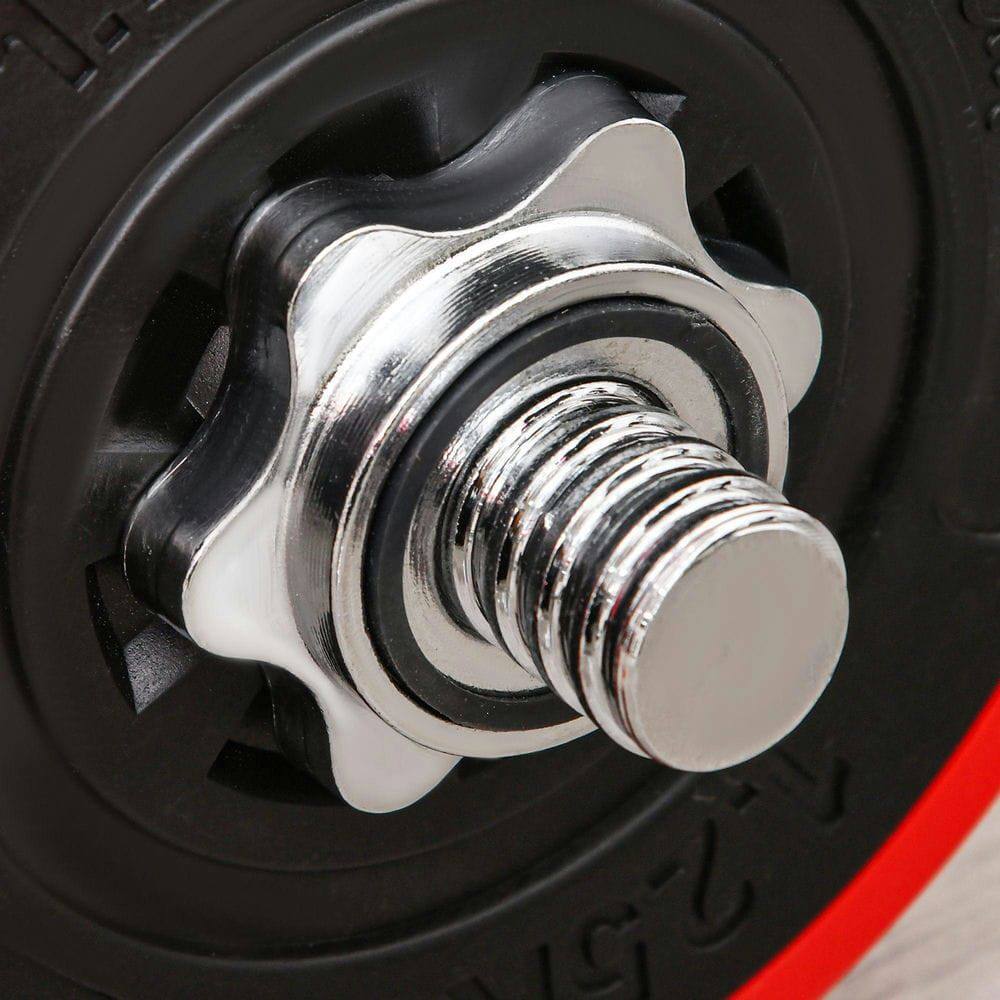 Angle. Resenkos - 66-lb Adjustable Dumbbell & Barbell Combo Set for Home Workouts - Wine Red - Red.