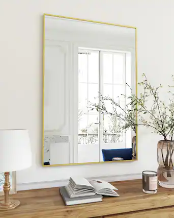 Front. HOMLUX - Rectangle Wall Mirror Gold Aluminum Alloy Frame Wall Mounted Modern Decor for Bathroom Bedroom Entryway.