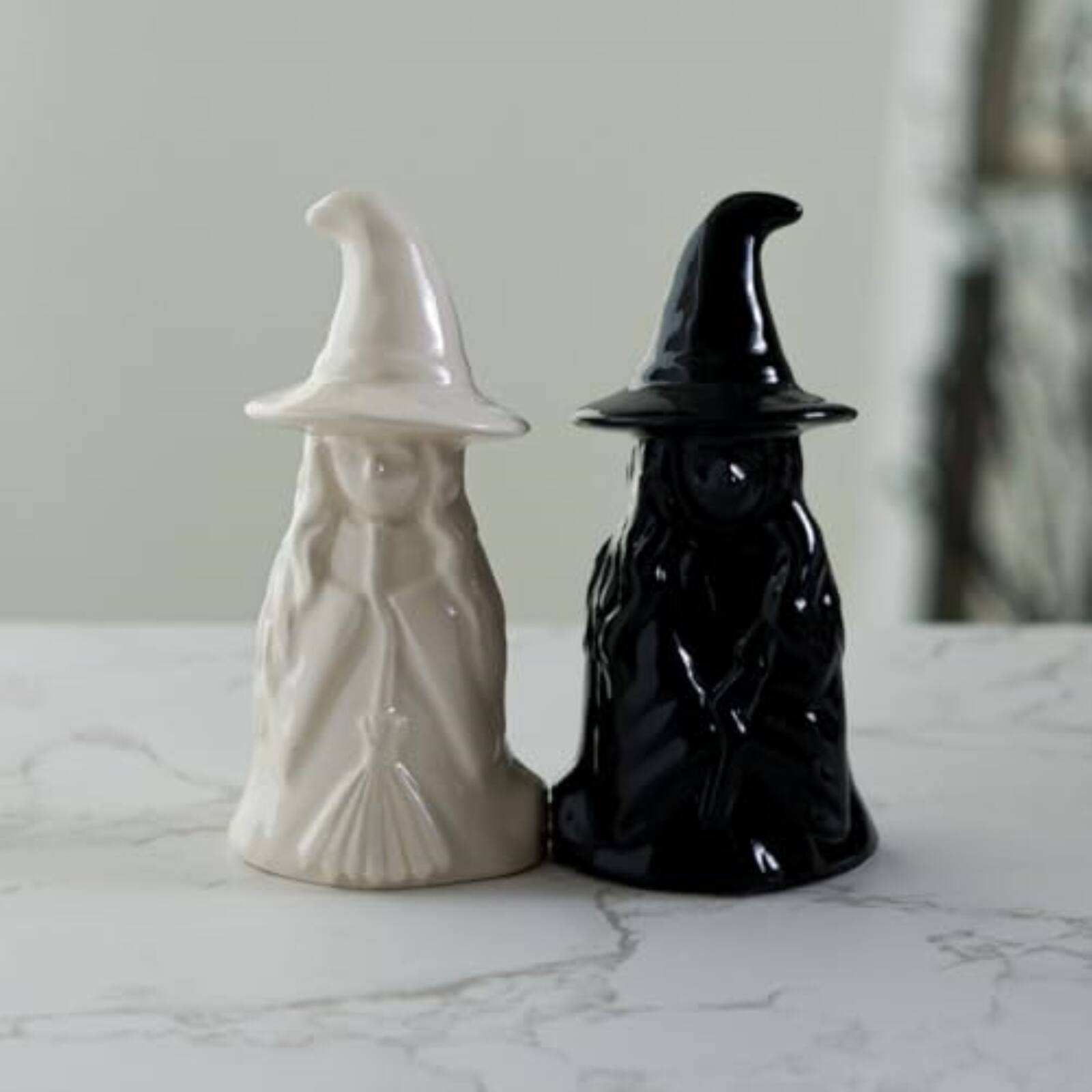 Alt View 2. Pacific Trading - Mystical White and Black Ceramic Magnetic Witch Salt and Pepper Shaker Set - Multicolor.