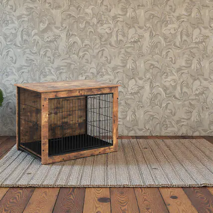 Front. Hivvago - Indoor Dog Cage Table featuring Cushion Insert and Double Entry - 32 Inches.