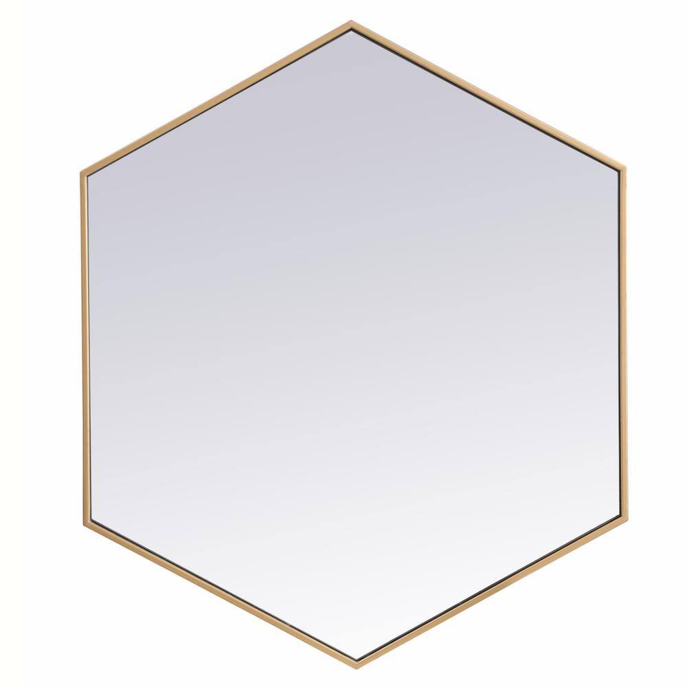 Alt View 2. Elegant Decor - Metal frame hexagon mirror 38 inch in Brass - Brass.