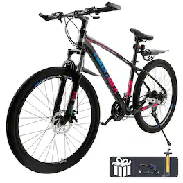 Topteng - 27.5 inch Mountain Bike for Adults - 21-Speed with Magnesium Alloy Wheels, Dual Disc Brakes, Front Suspension - Black&Purple