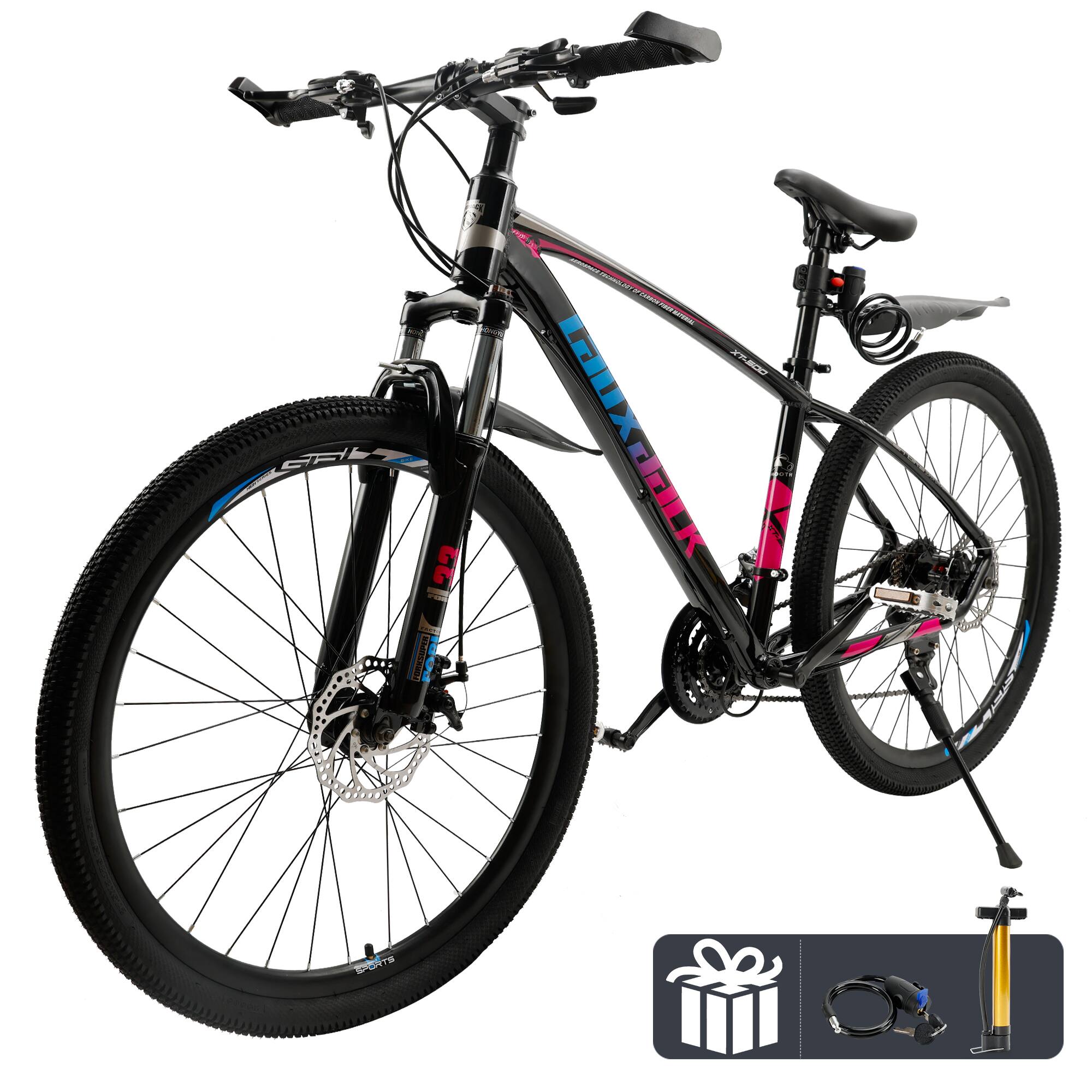 Topteng - 27.5 inch Mountain Bike for Adults - 21-Speed with Magnesium Alloy Wheels, Dual Disc Brakes, Front Suspension - Black&Purple