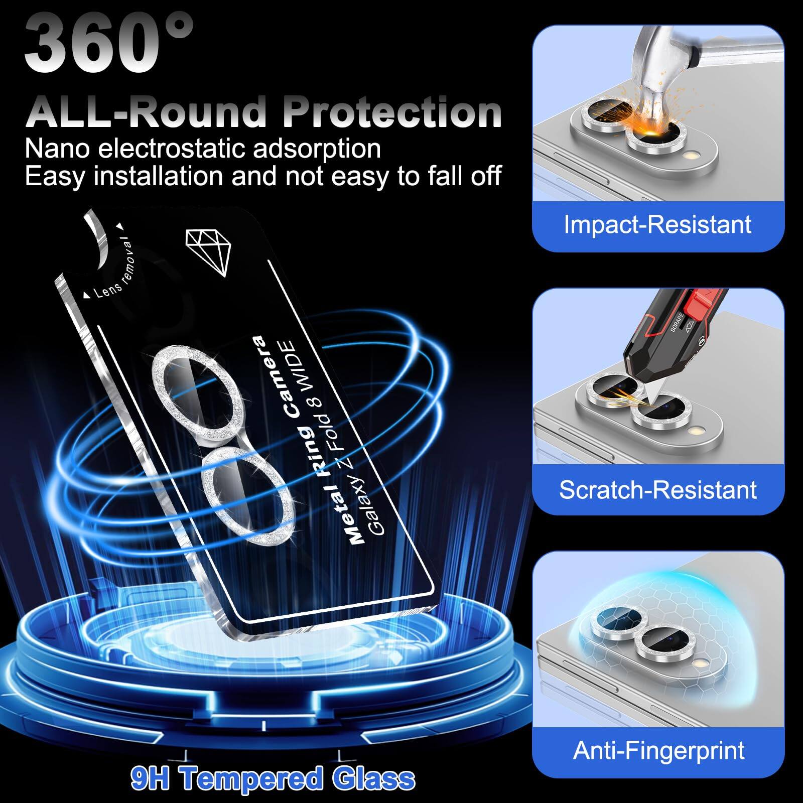 360° ALL-Round Protection  
Nano electrostatic adsorption  
Easy installation and not easy to fall off  
Impact-Resistant  
Scratch-Resistant  
9H Tempered Glass  
Anti-Fingerprint