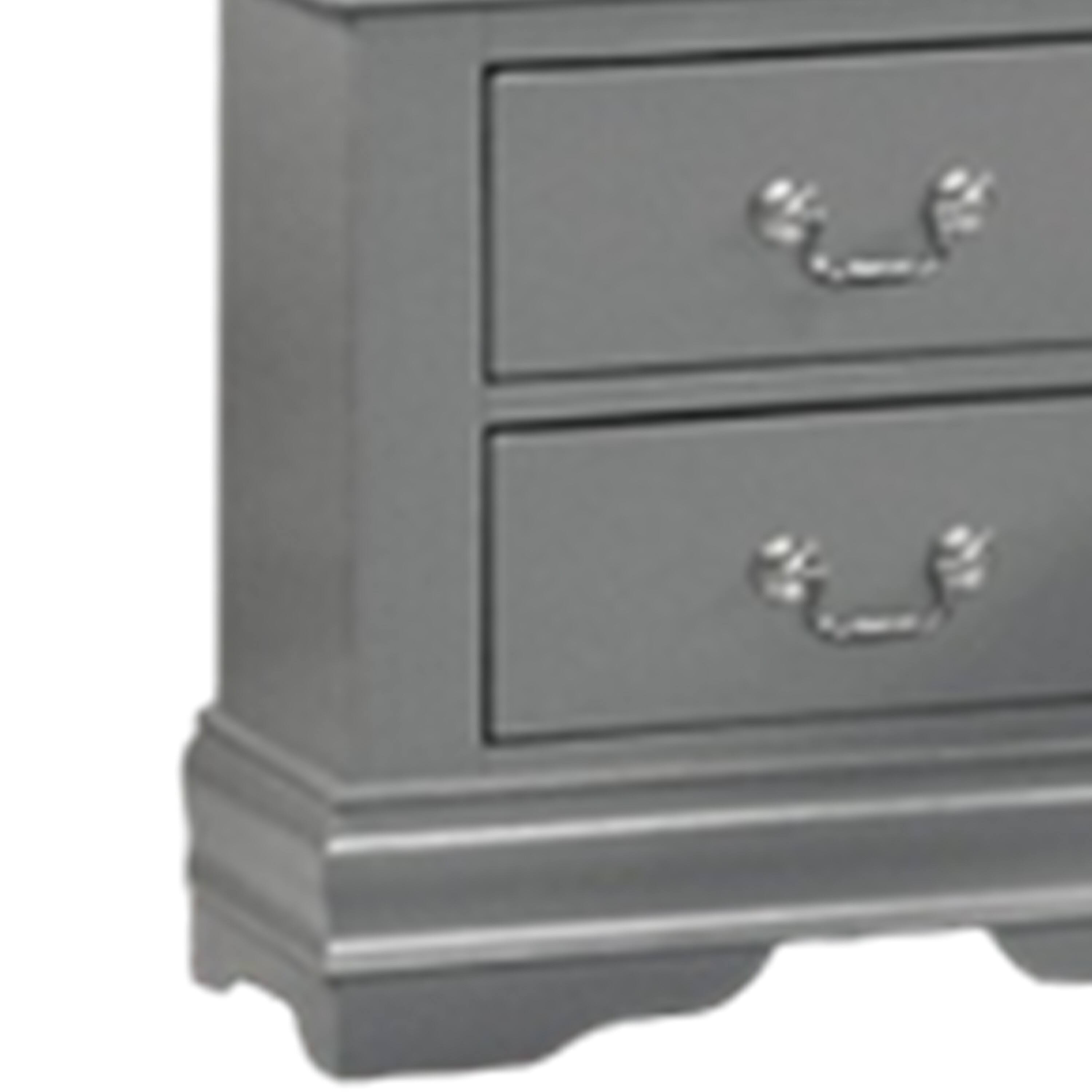 Alt View 3. Manhattan Lane - Ryla Nightstand, 2 Drawers,  Solid Wood, Nickel Drop Handles - Gray, Nickel.
