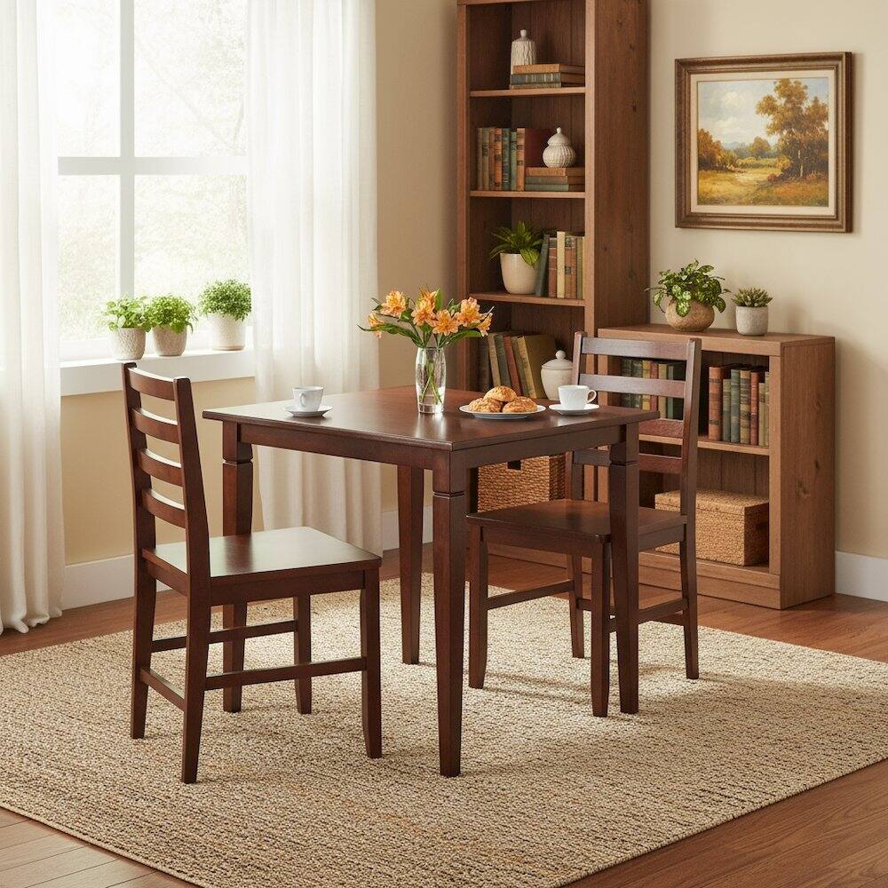Back. FurniFact - Square Dining Set - Walnut.