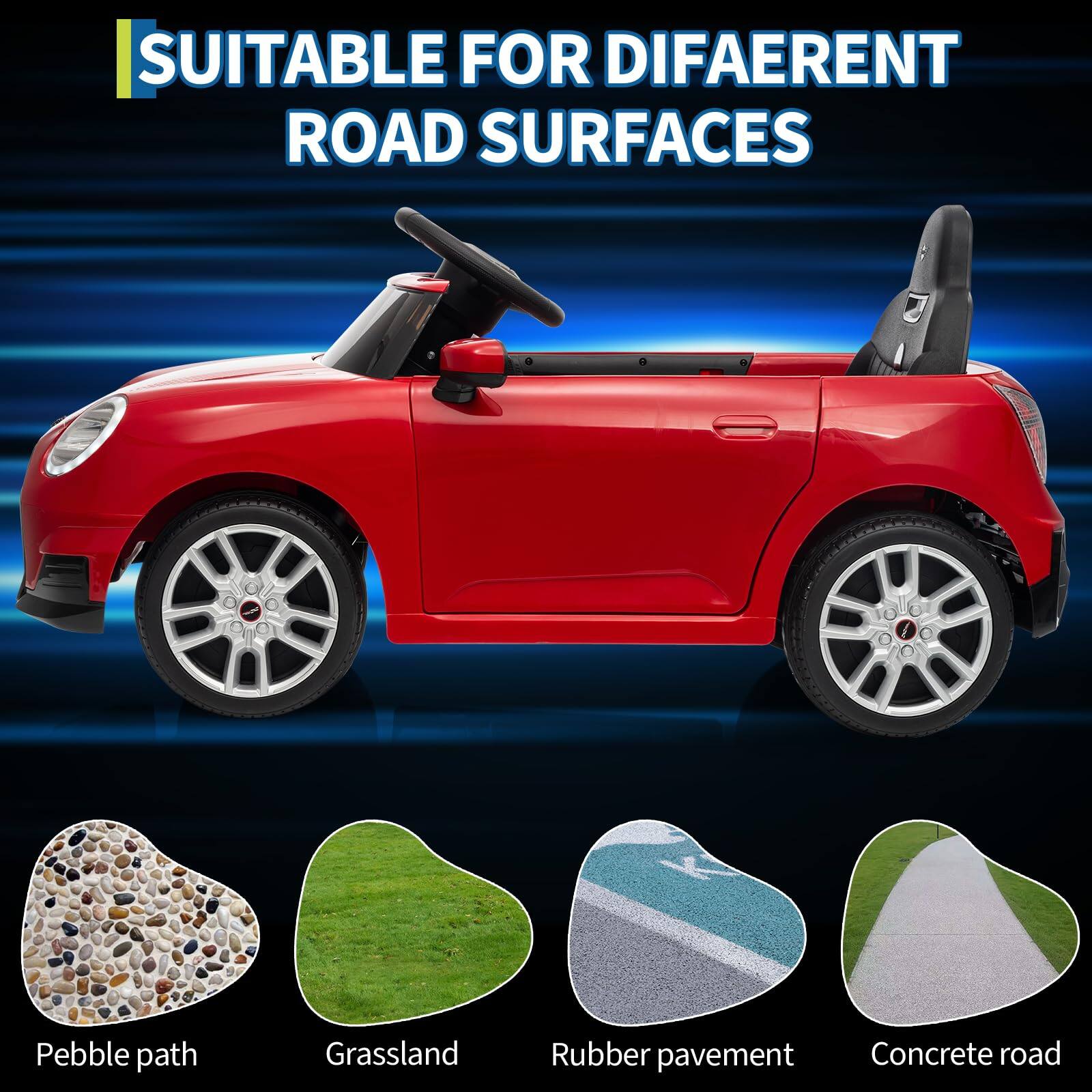 SUITABLE FOR DIFFERENT ROAD SURFACES

Pebble path  
Grassland  
Rubber pavement  
Concrete road