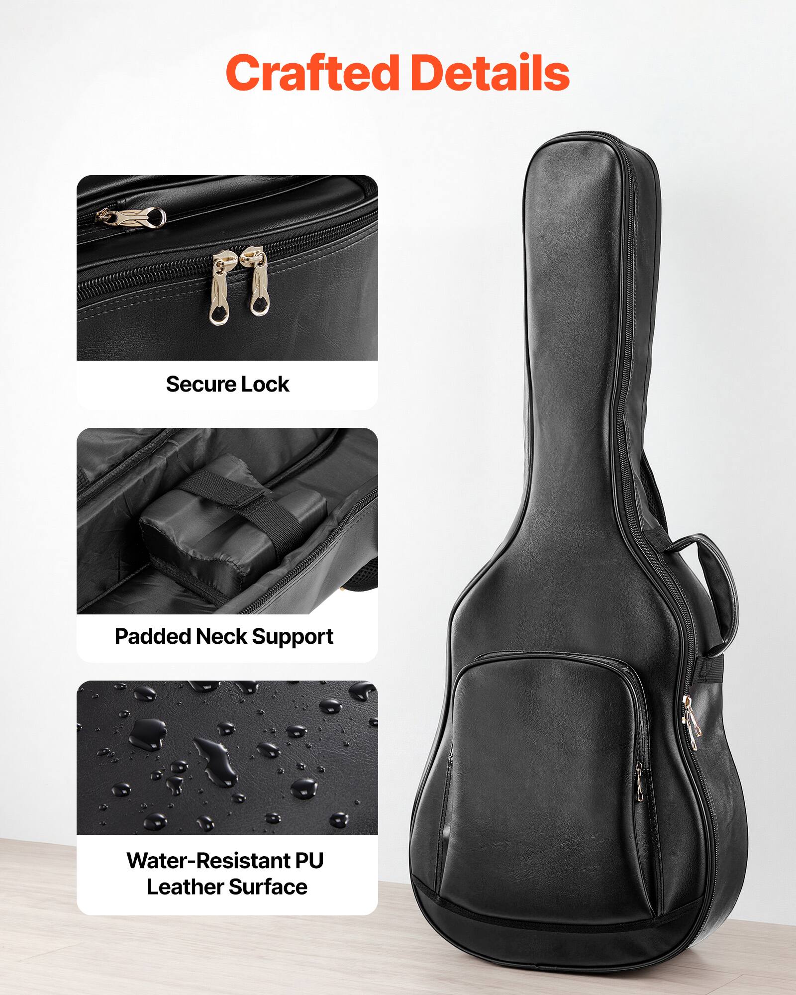 Crafted Details

Secure Lock

Padded Neck Support

Water-Resistant PU Leather Surface